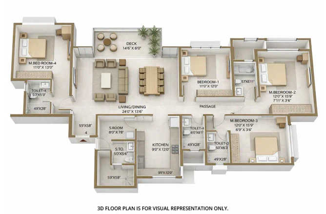 Hiranandani Westgate Ghodbunder Road - Floor plan 4 BHK 1622 Sq.ft