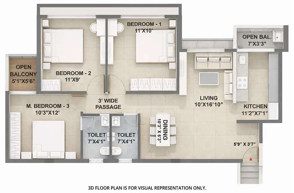 Floor plan for 3 BHK
