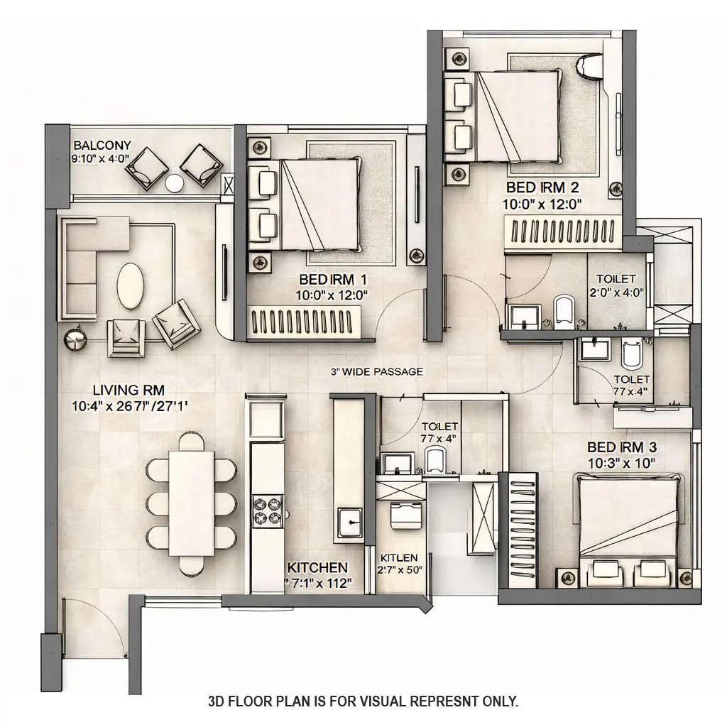 Floor plan for 3 BHK