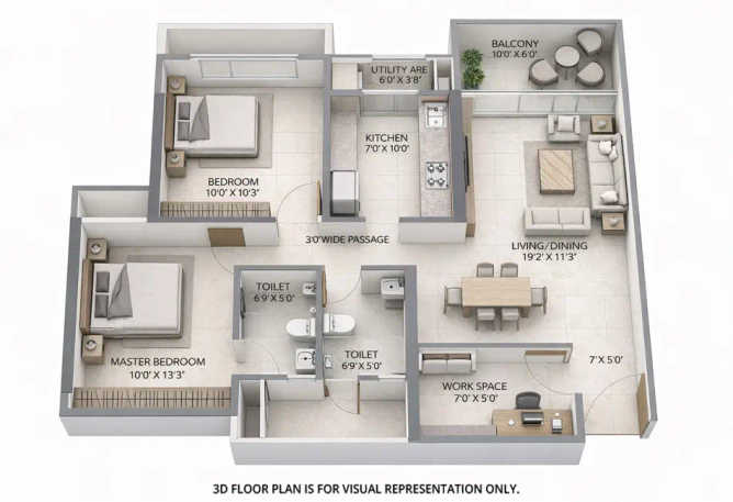 Kashish Park Iris Teen Hath Naka - Floor plan 2 BHK 877 Sq.ft