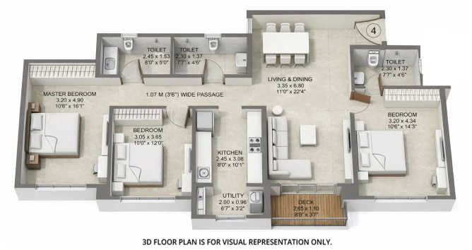 Kalpataru Vivant Andheri - Floor plan 3 BHK 948 Sq.ft