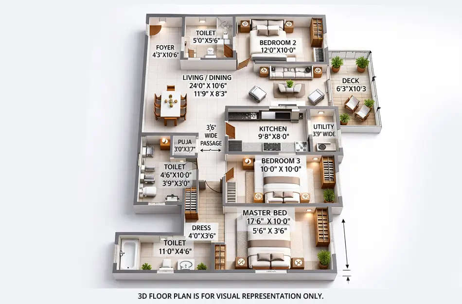Floor plan for 3 BHK