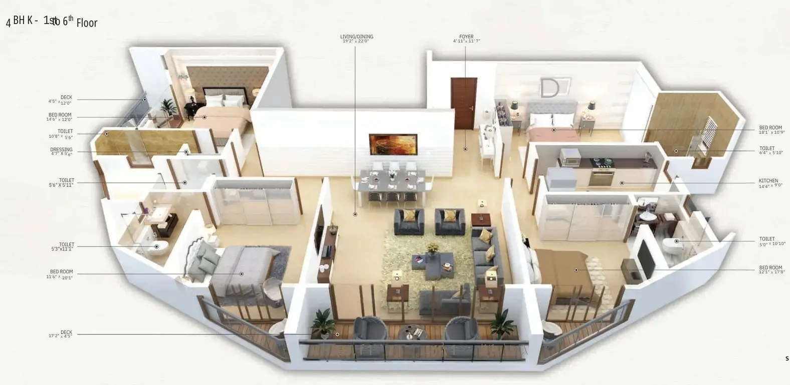 Floor plan for 4 BHK