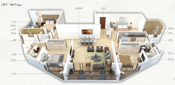 Tridhaatu Aranya Chembur - Floor plan 4 BHK 2331 Sq.ft
