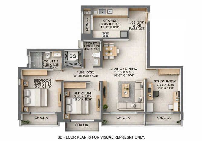 Wadhwa Atmosphere O2 Mulund - Floor plan 2.5 BHK 756 Sq.ft