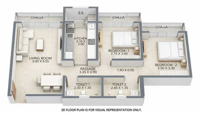 JP Infra Parkway Andheri - Floor plan 2 BHK 604 Sq.ft