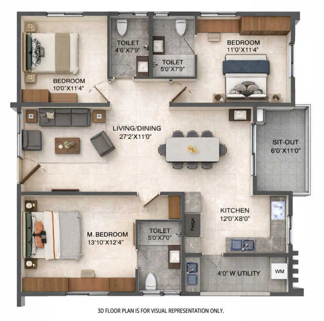 Pavani Mirabilia Krishnarajapura - Floor plan 3 BHK 1585 Sq.ft