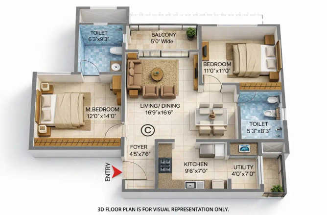 Puraniks Grand Central Pokhran Road 1 - Floor plan 2 BHK 625 Sq.ft