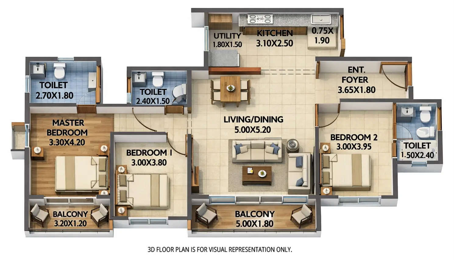 Floor plan for 3 BHK
