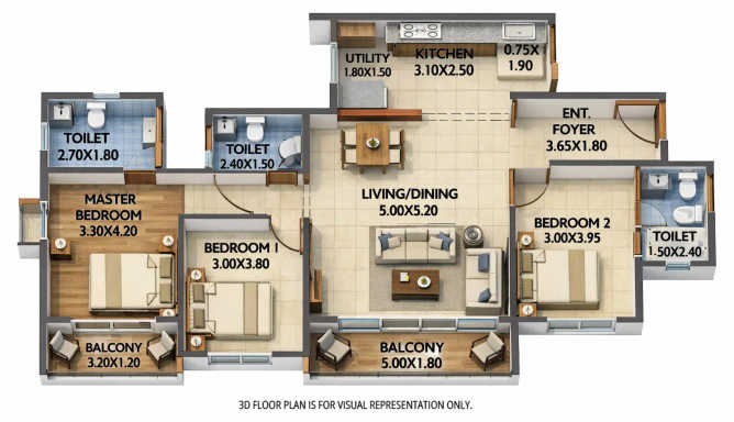 Nova Residency Mundhwa - Floor plan 3 BHK 1233 Sq.ft