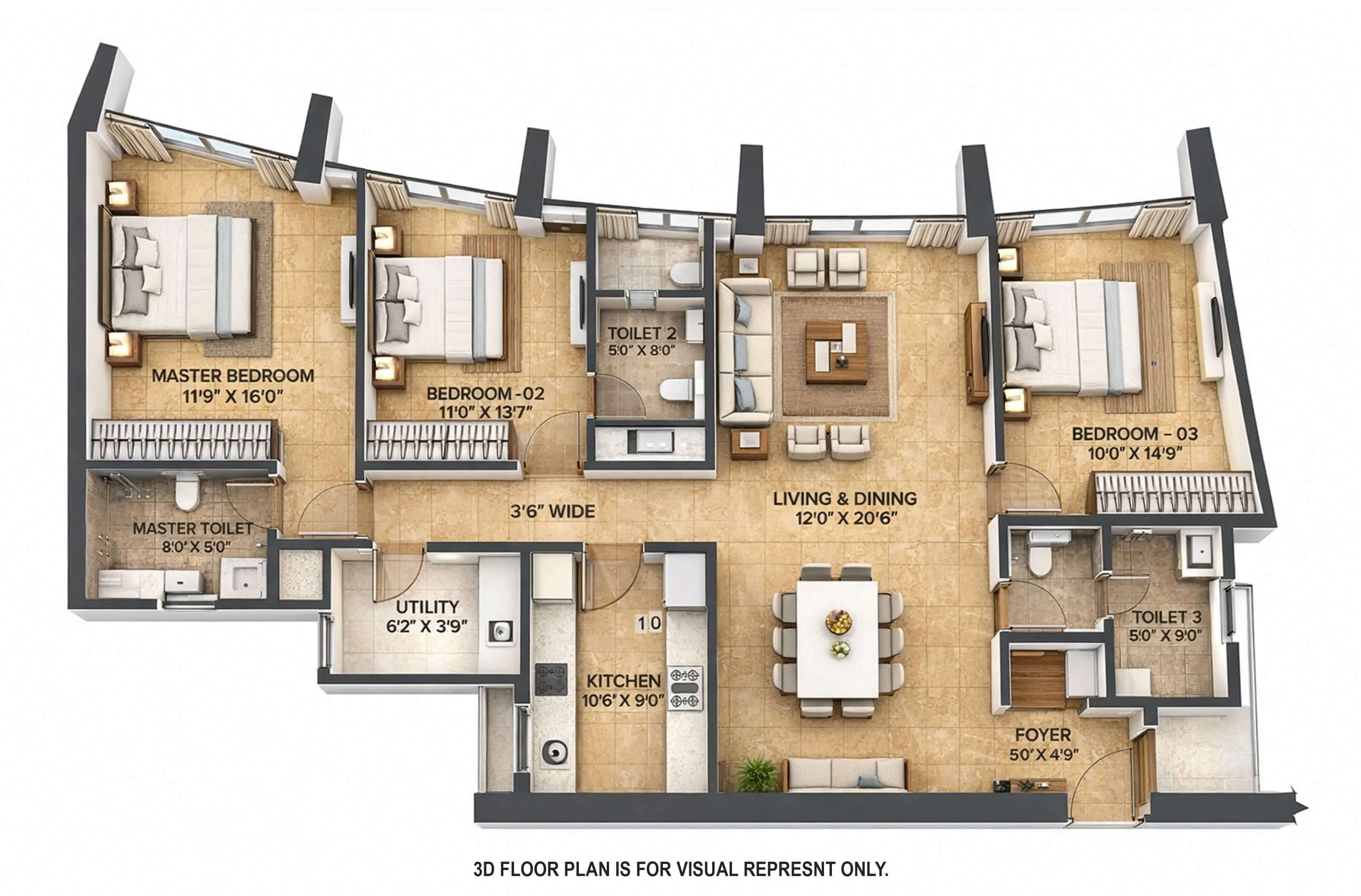 Floor plan for 3 BHK