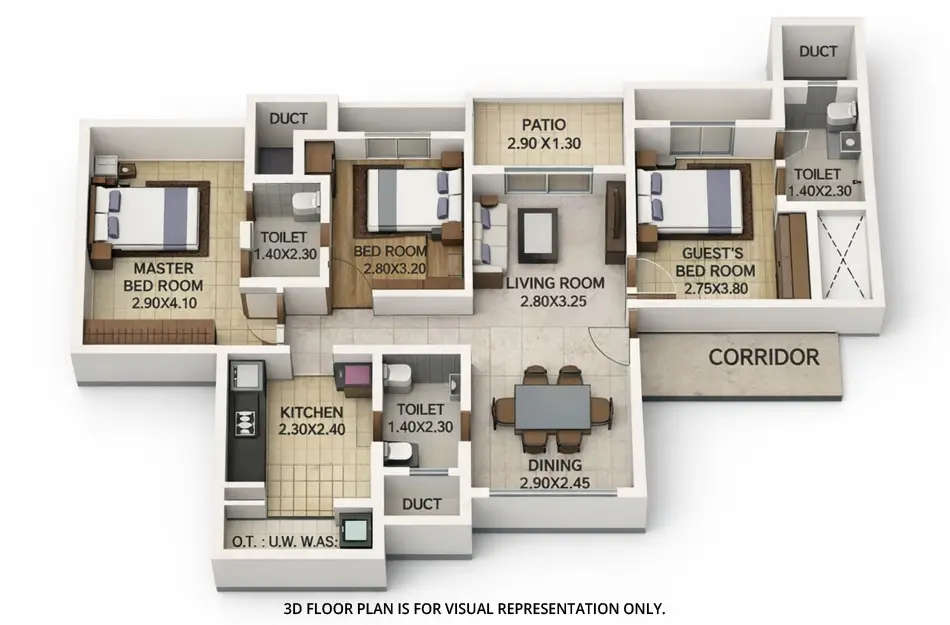 Floor plan for 3 BHK