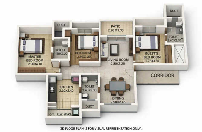 Puraniks Rumah Bali Ghodbunder Road - Floor plan 3 BHK 902 Sq.ft
