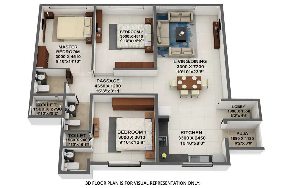 Floor plan for 3 BHK
