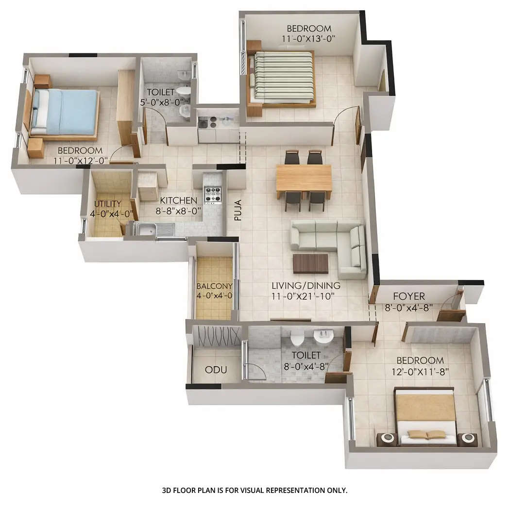 Floor plan for 3 BHK