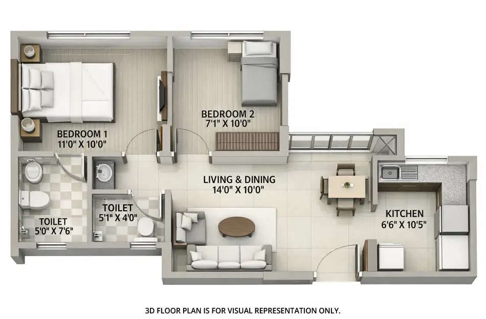 Floor plan for 2 BHK