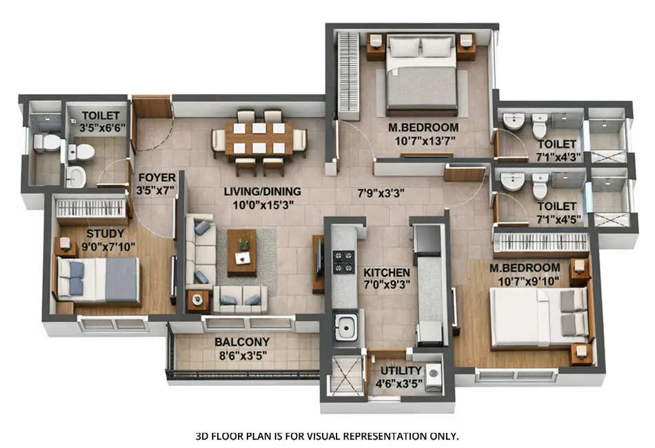 Floor plan for 3 BHK