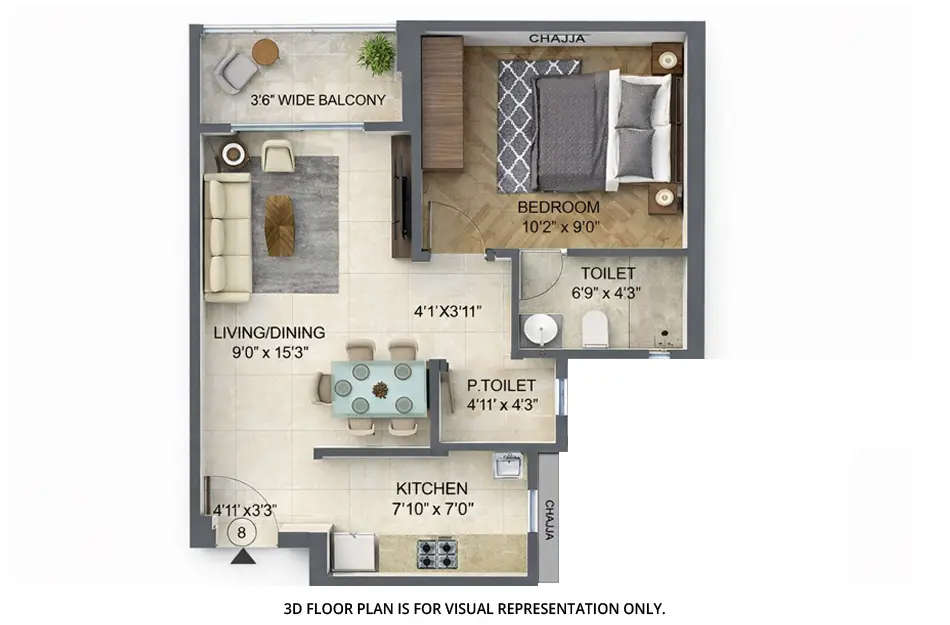 Floor plan for 1 BHK