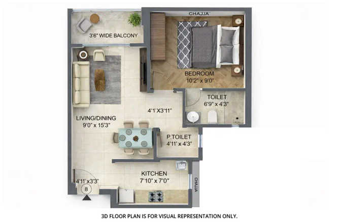 Runwal Lands End Kolshet Road - Floor plan 1 BHK 433 Sq.ft