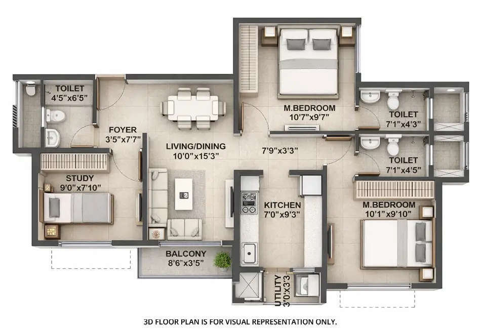 Floor plan for 3 BHK