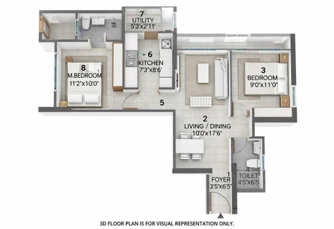 Rustomjee Uptown Urbania Majiwada - Floor plan 2 BHK 650 Sq.ft