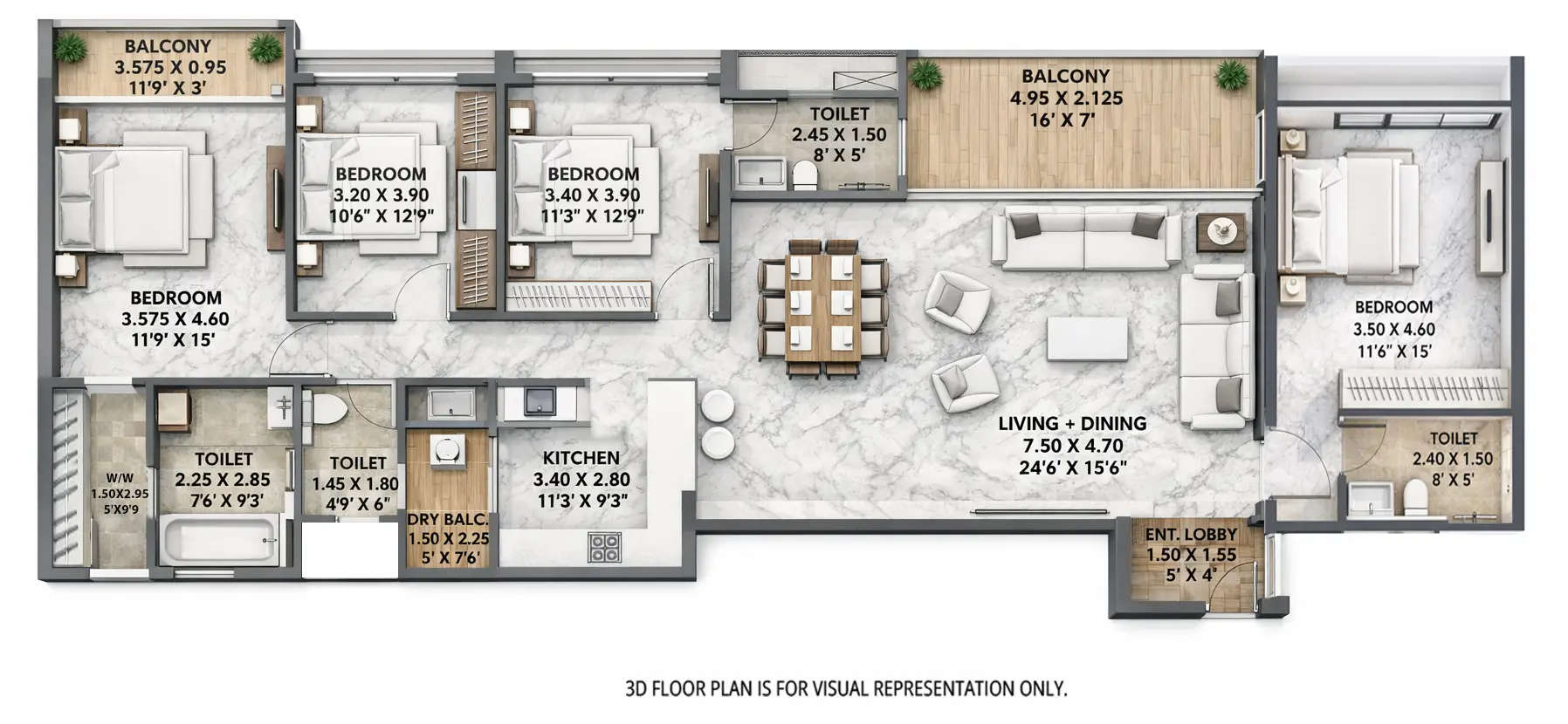 Floor plan for 4 BHK