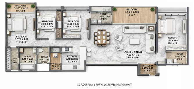 Mantra Meridian Balewadi - Floor plan 4 BHK 1724 Sq.ft