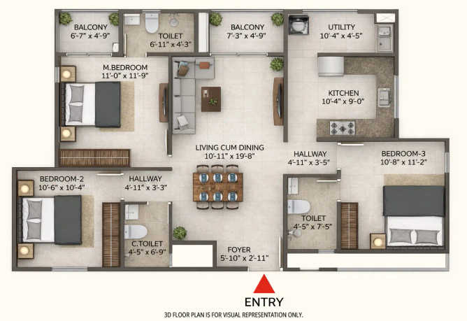 Sowparnika Euphoria Whitefield - Floor plan 3 BHK 1532 Sq.ft