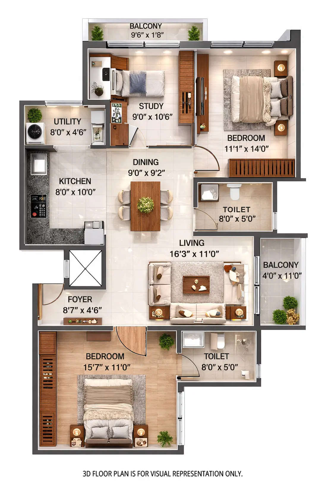 Floor plan for 3 BHK