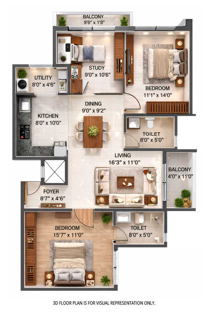 Sumadhura Folium Whitefield - Floor plan 3 BHK 1563 Sq.ft