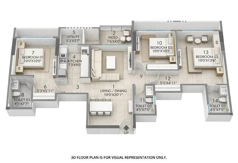 Floor plan for 3 BHK