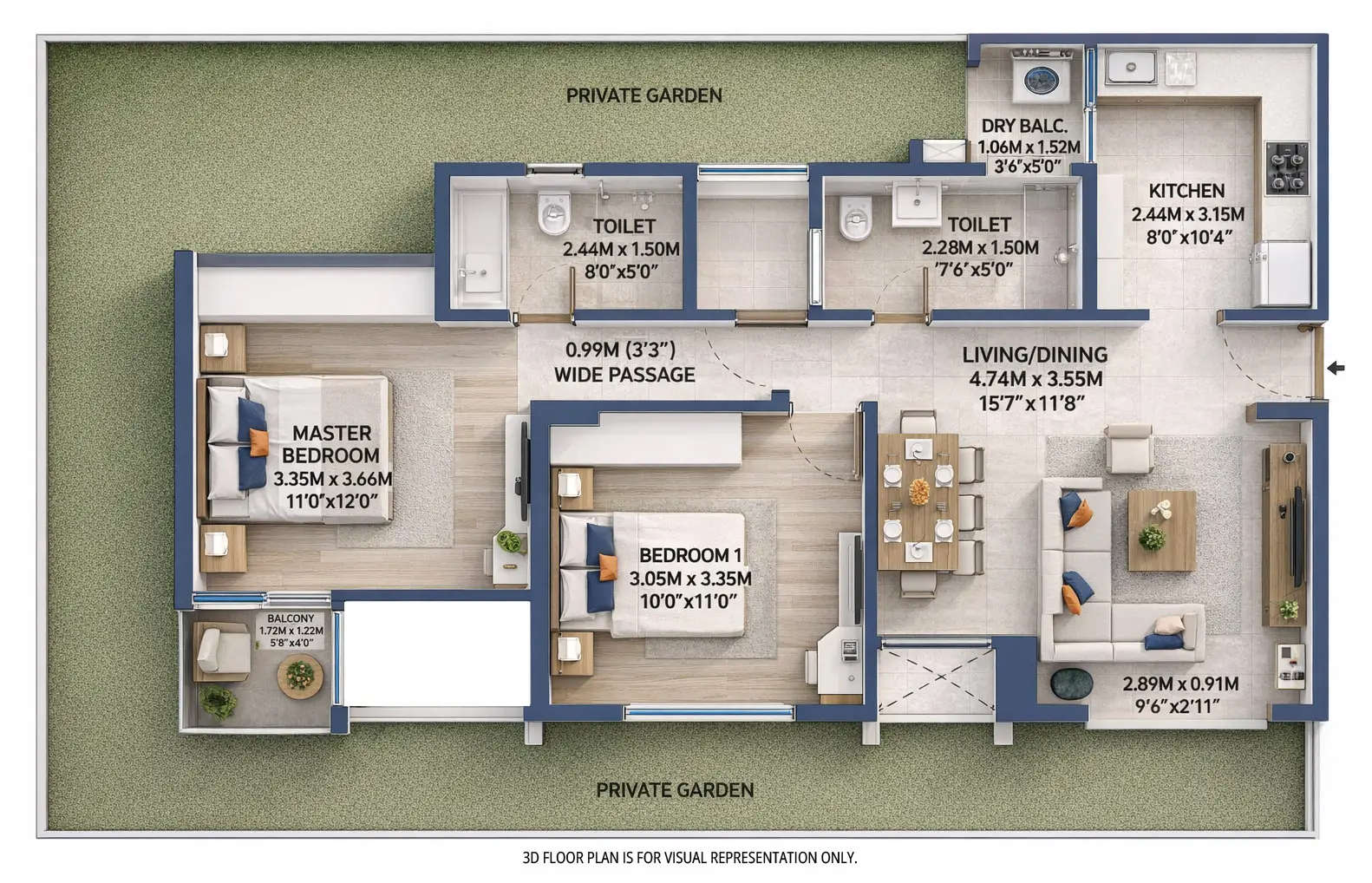 Floor plan for 2 BHK