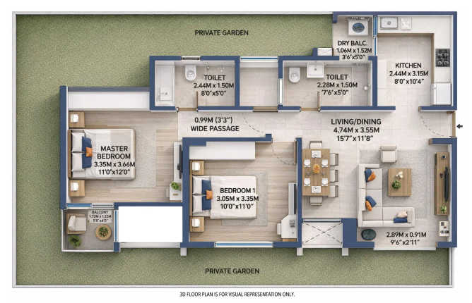 Birla Evam Manjri BK - Floor plan 2 BHK 1275 Sq.ft