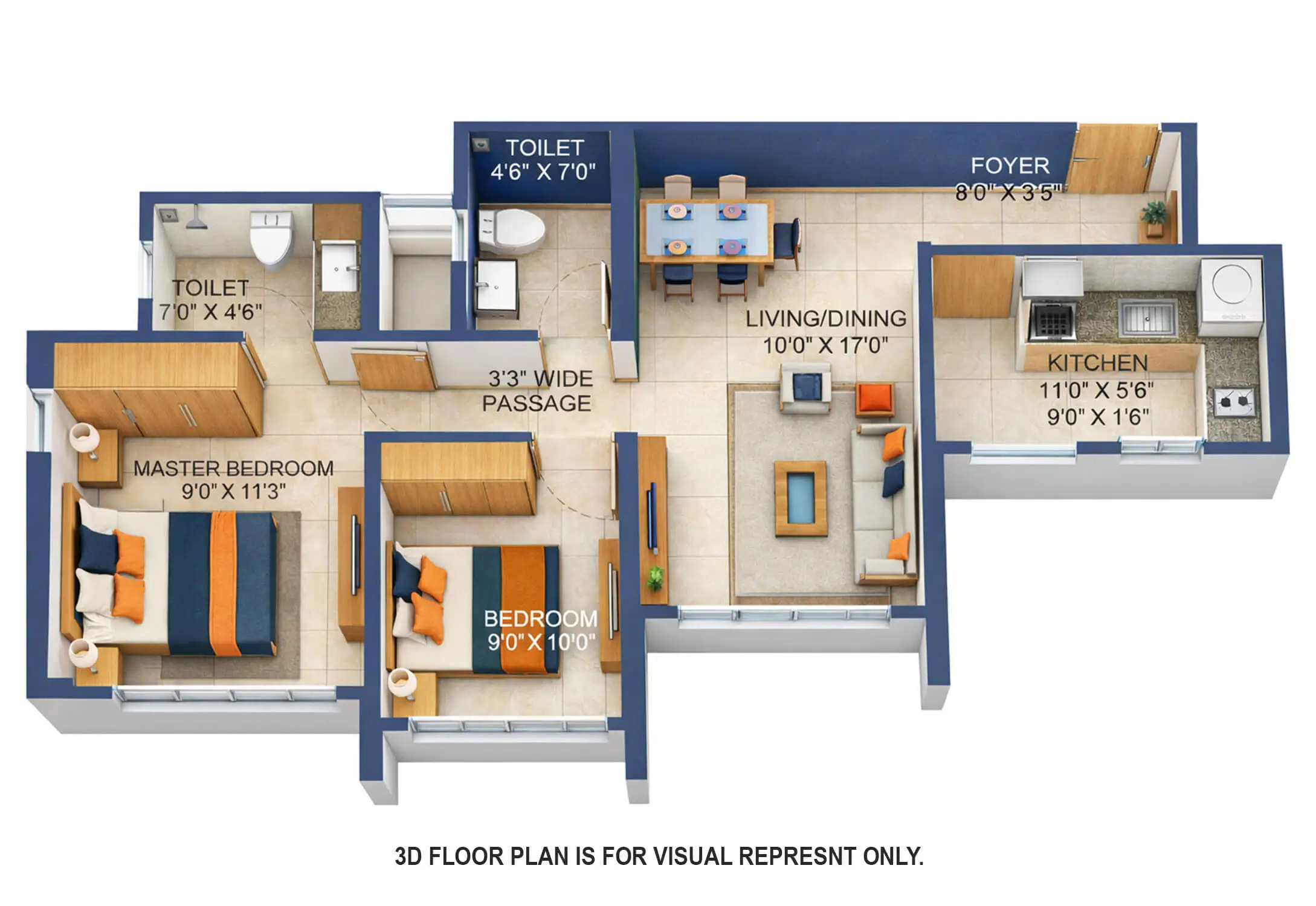 Floor plan for 2 BHK