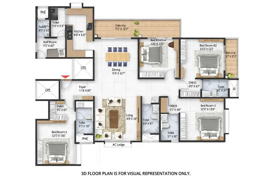 Floor plan for 3 BHK
