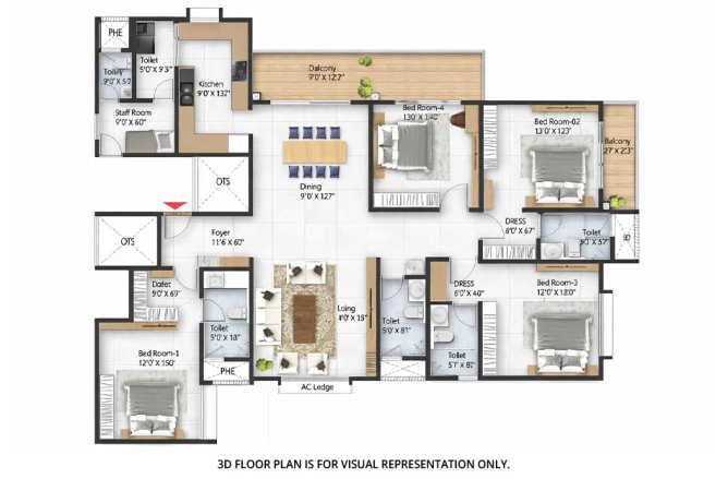 Prestige Pallavaram Gardens Pallavaram - Floor plan 3 BHK 1438 Sq.ft