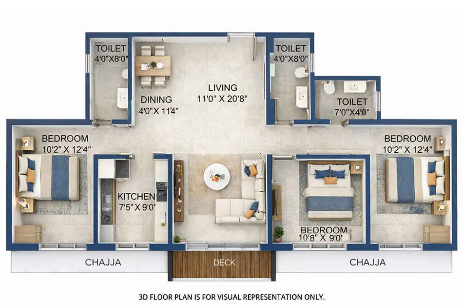 Floor plan for 3 BHK