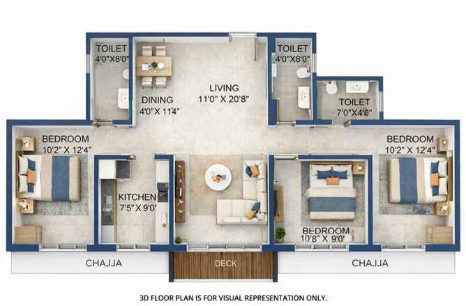 Satyam Next Level Kharghar - Floor plan 3 BHK 1105 Sq.ft