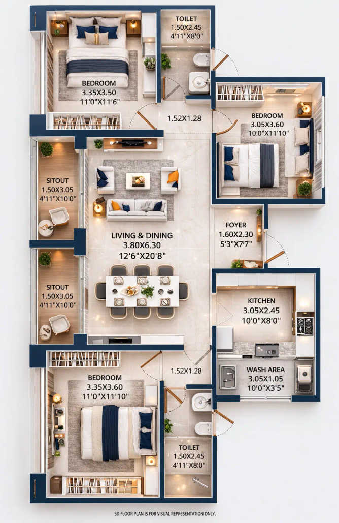 Yoo Pristine Akurdi - Floor plan 2.5 BHK 1057 Sq.ft