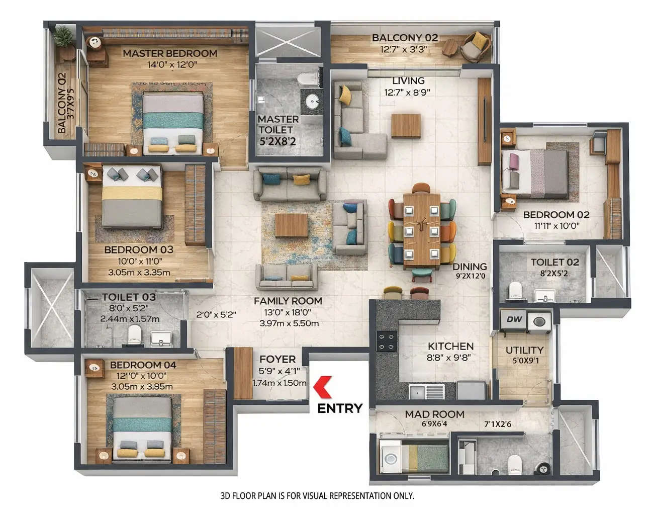 Floor plan for 4 BHK
