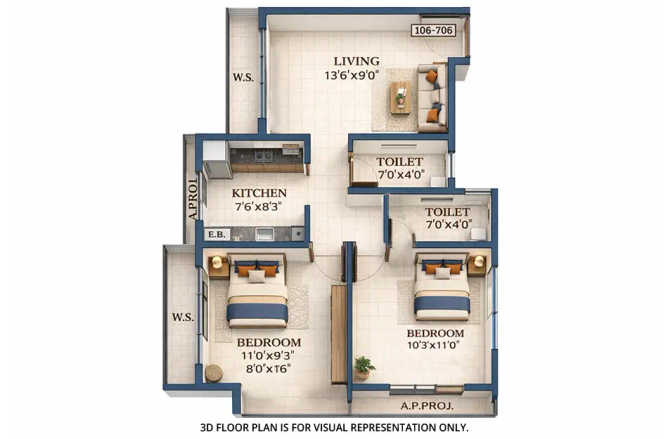 Gami Teesta Taloja - Floor plan 2 BHK 487 Sq.ft