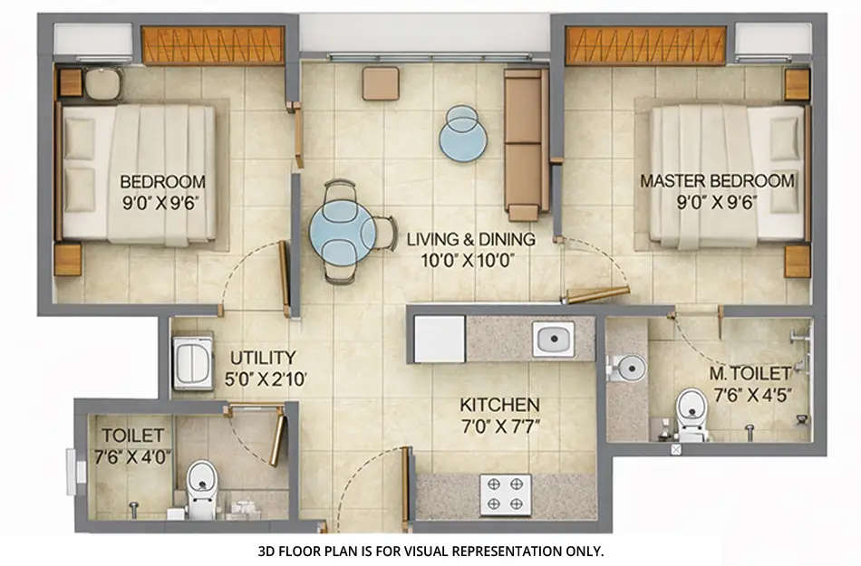Floor plan for 2 BHK
