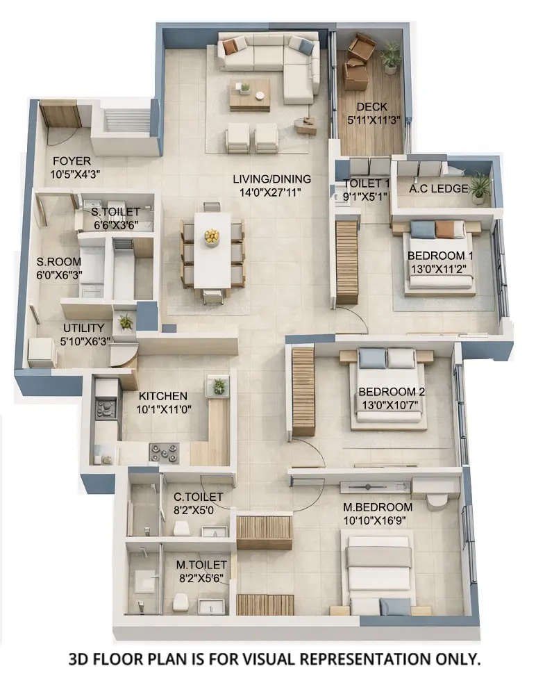 Floor plan for 3 BHK