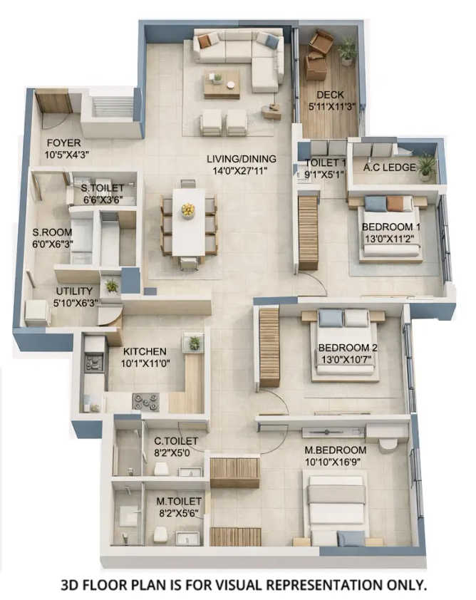Adani Ten BKC Bandra - Floor plan 3 BHK 1434 Sq.ft