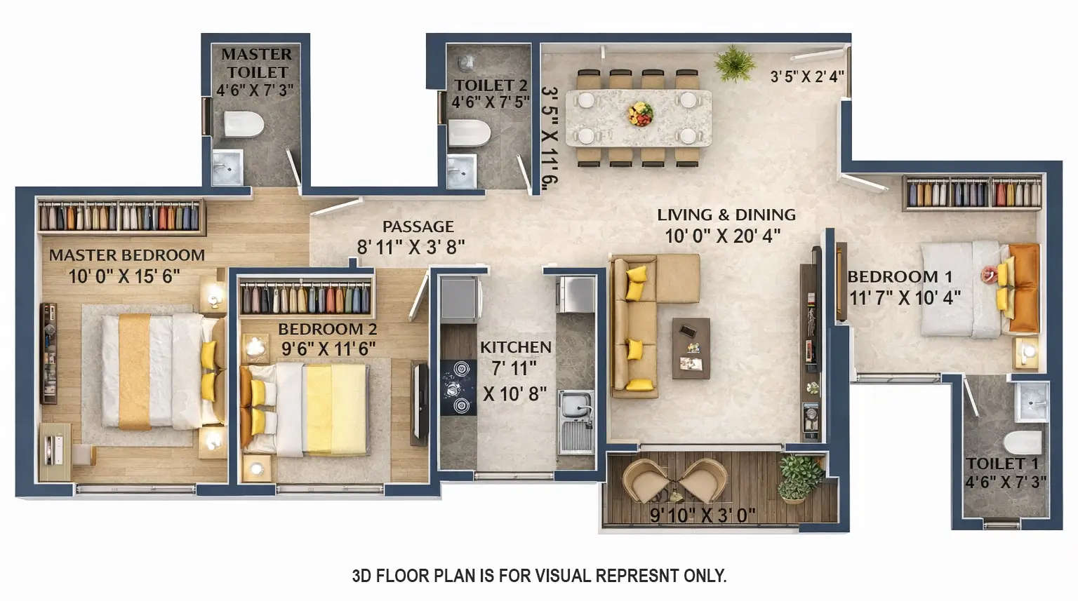 Floor plan for 3 BHK