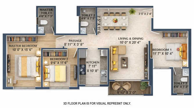 Dosti Mezzo 22 Sion - Floor plan 3 BHK 958 Sq.ft