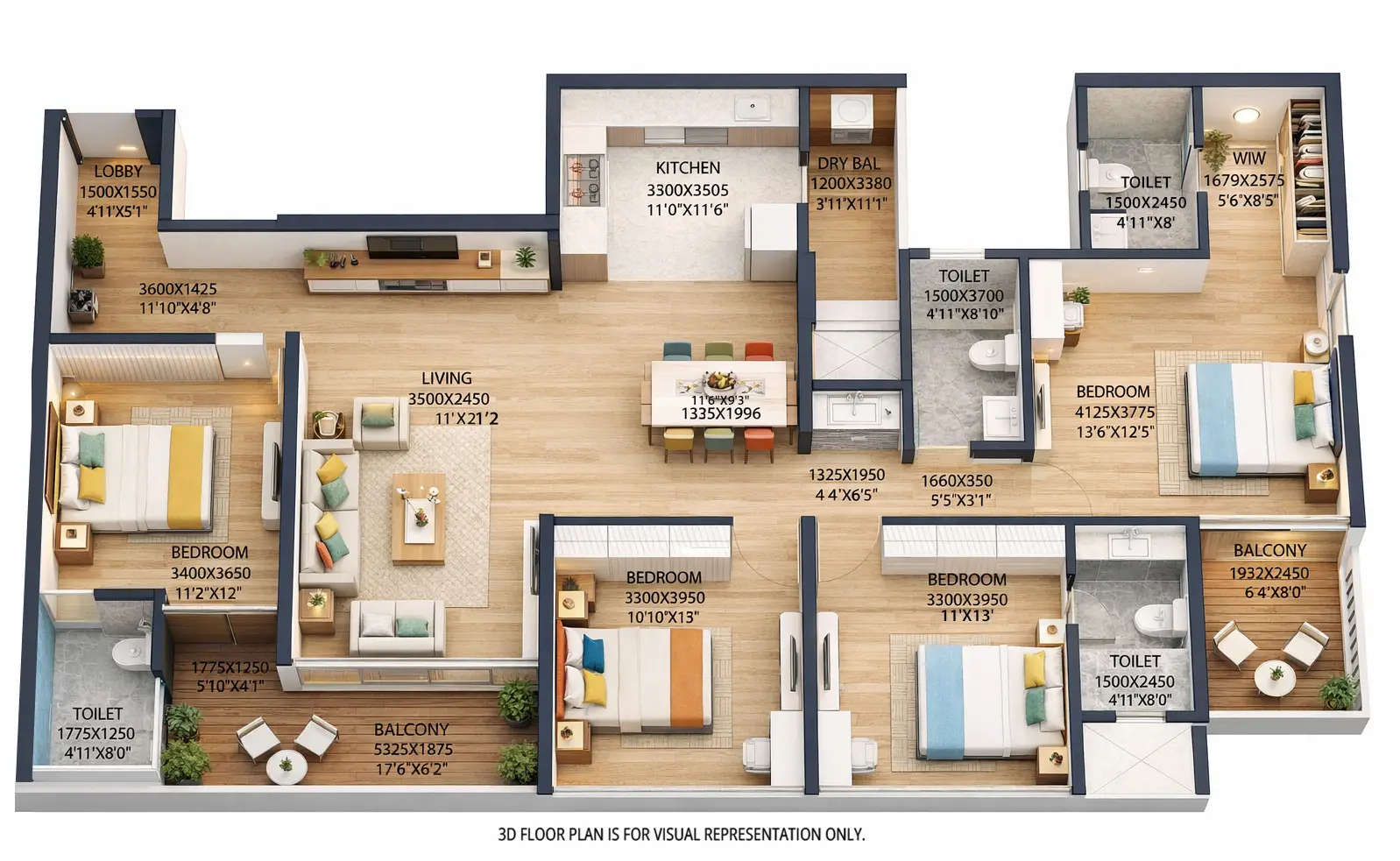 Floor plan for 4 BHK