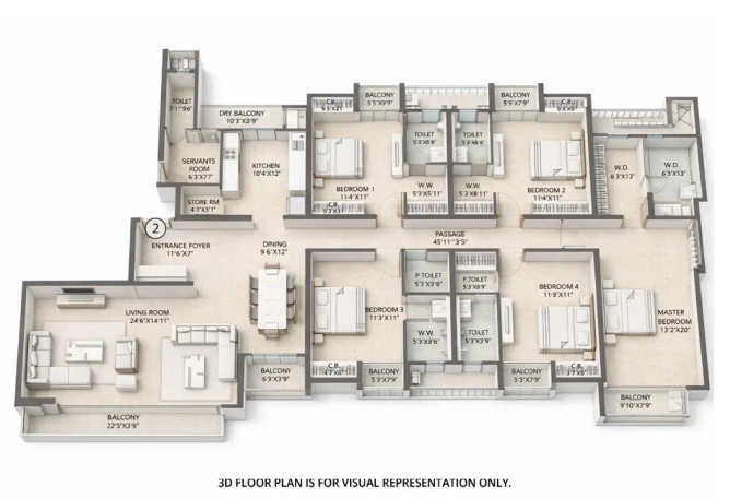 Sheth Avalon Majiwada - Floor plan 5 BHK 2722 Sq.ft