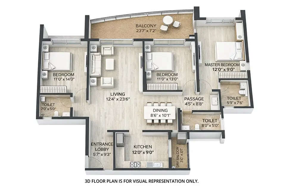 Floor plan for 3 BHK