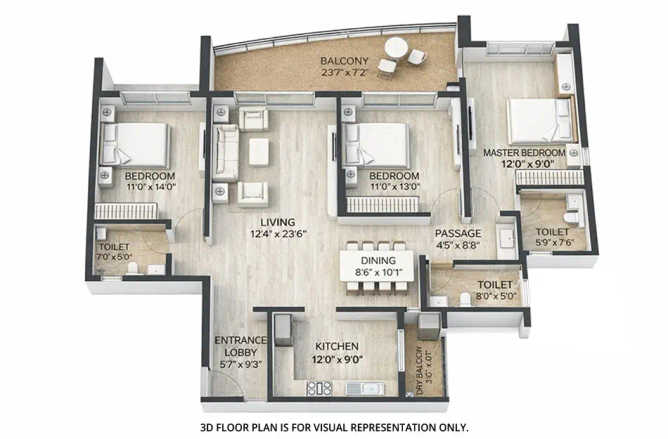 Pride World City Charholi - Floor plan 3 BHK 1472 Sq.ft